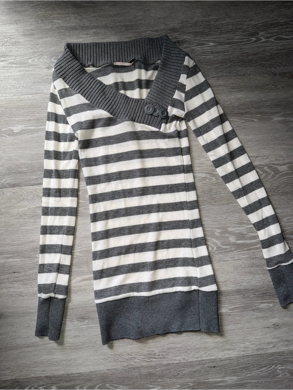 Striped Sweater Tunic - Gray & White